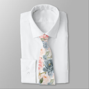 PixDezines H2 Flowers Slate Blue Blush Roses Neck Tie