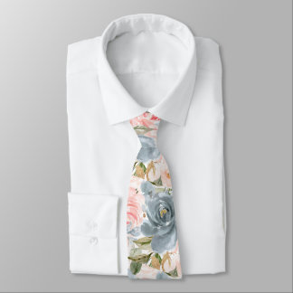 PixDezines H2 Flowers Slate Blue Blush Roses Neck Tie