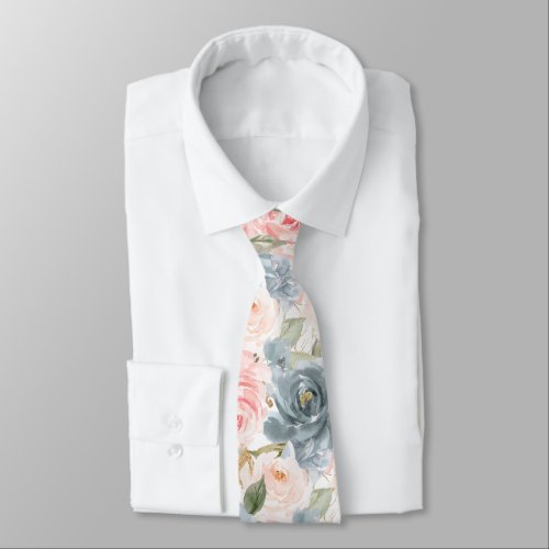 PixDezines H2 Flowers Slate Blue Blush Roses   Neck Tie