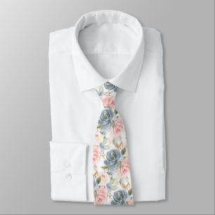 PixDezines H2 Flowers Slate Blue Blush Roses Neck Tie