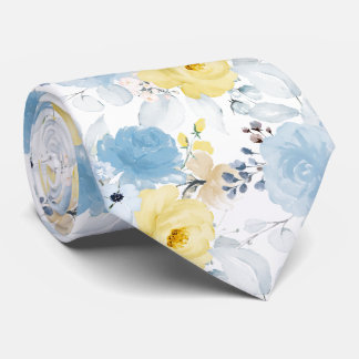 PixDezines H2 Flowers Yellow n Dusty Blue Neck Tie