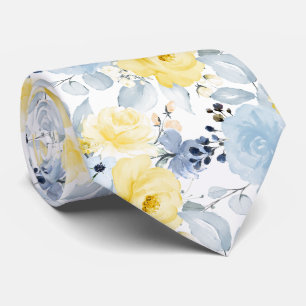 PixDezines H2 Flowers Yellow n Dusty Blue Neck Tie
