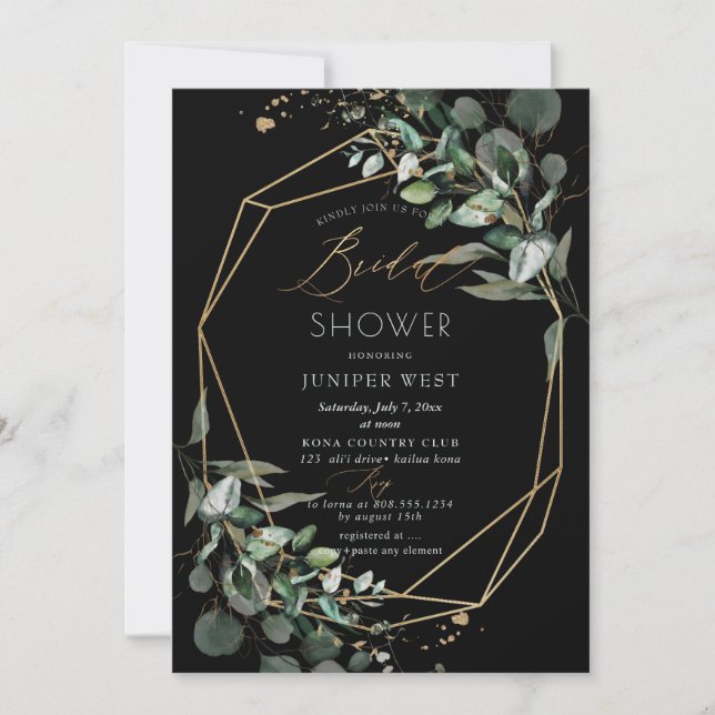 PixDezines H2 Green Gold Eucalyptus Bridal Shower Invitation (Front)