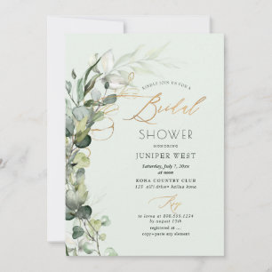 PixDezines H2 Green Gold Eucalyptus Bridal Shower Invitation