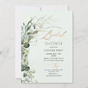 PixDezines H2 Green Gold Eucalyptus Bridal Shower Invitation