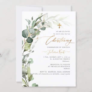 PixDezines H2 Greenery Gum Foliage Christening Inv Invitation