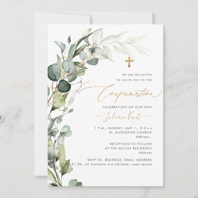 PixDezines H2 Greenery Gum Foliage Confirmation  Invitation (Front)