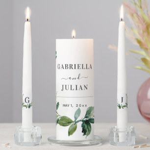 PixDezines H2 Greenery Wreath Wedding Unity Candle Set