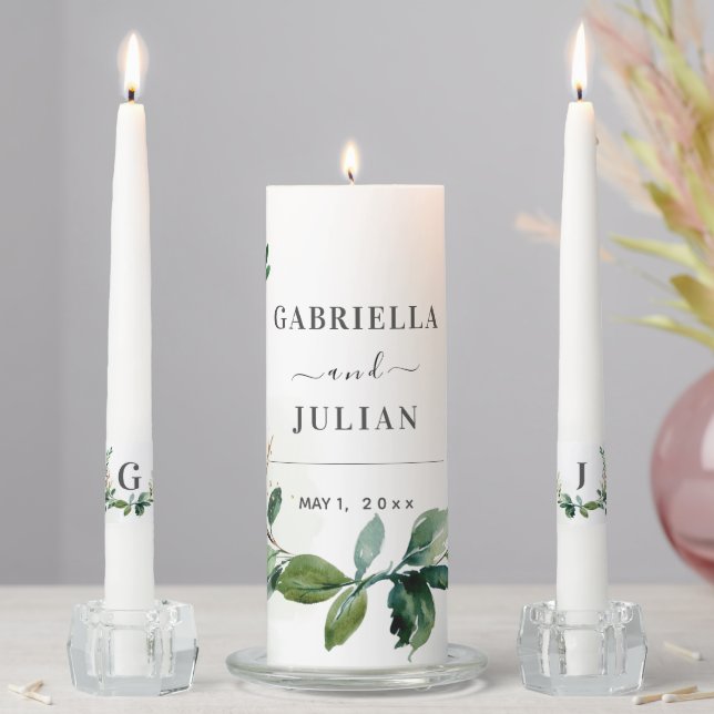 PixDezines H2 Greenery Wreath Wedding Unity Candle Set (In Situ)