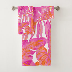 PixDezines H2 Hawaiian Jungle Hot Pink Orange Bath Towel Set