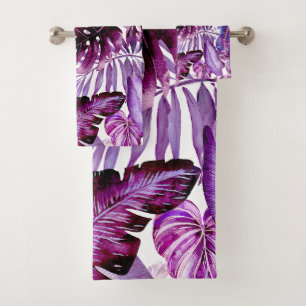 PixDezines H2 Hawaiian Jungle Violet Lavender Plum Bath Towel Set