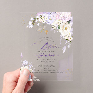 PixDezines H2 Hydrangeas Cream Roses Baptism Acrylic Enclosure Card