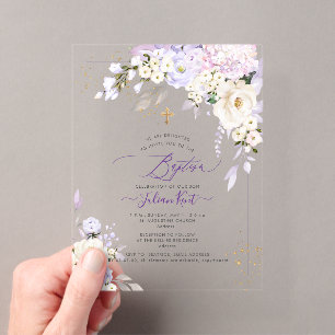 PixDezines H2 Hydrangeas Cream Roses Baptism Acrylic Enclosure Card