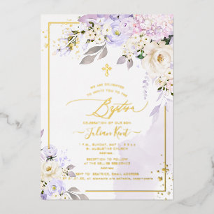 PixDezines H2 Hydrangeas Cream Roses Baptism Foil  Invitation