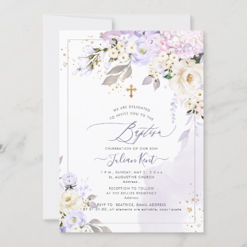 PixDezines H2 Hydrangeas Cream Roses Baptism Invitation