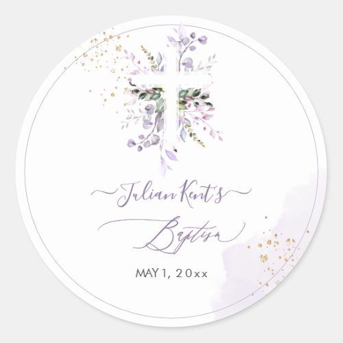 PixDezines H2 Lilac Purple Eucalyptus Baptism Classic Round Sticker