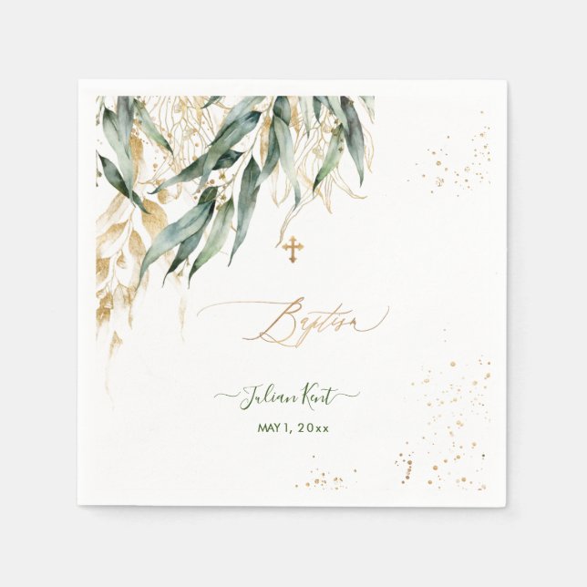 PixDezines H2 Lush Green Willow Eucalyptus Baptism Napkins (Front)