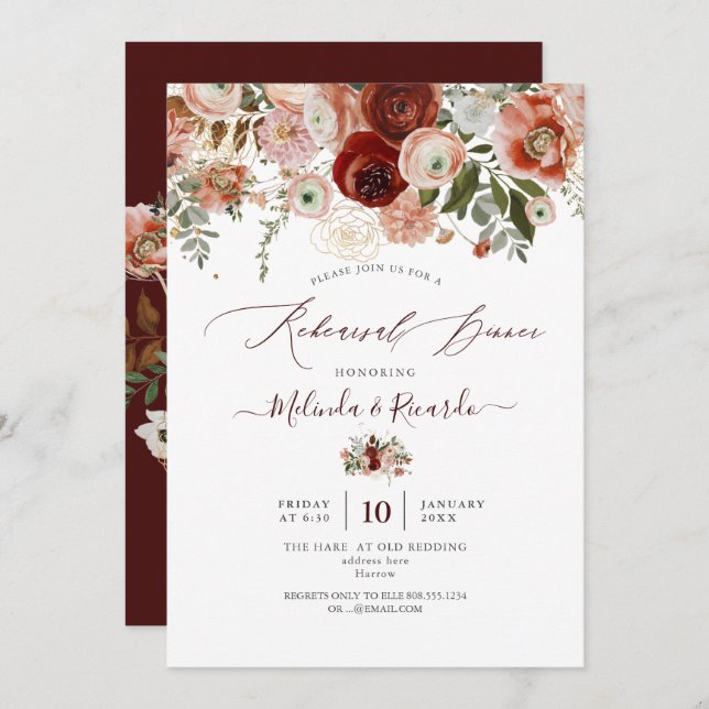 PixDezines H2 Marsala Autumn Botanical Invitation (Front/Back)