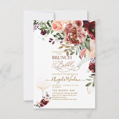 PixDezines H2 Marsala Red Autumn Brunch  Bubbly Invitation