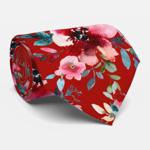PixDezines H2 Mid Summer Flowers Burgundy Slate Neck Tie