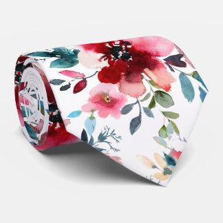 PixDezines H2 Mid Summer Flowers Burgundy Slate Neck Tie
