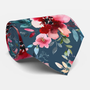 PixDezines H2 Mid Summer Flowers Burgundy Slate Neck Tie