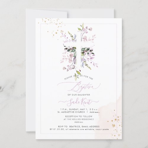 PixDezines H2 Pink Eucalyptus Baptism Invitation