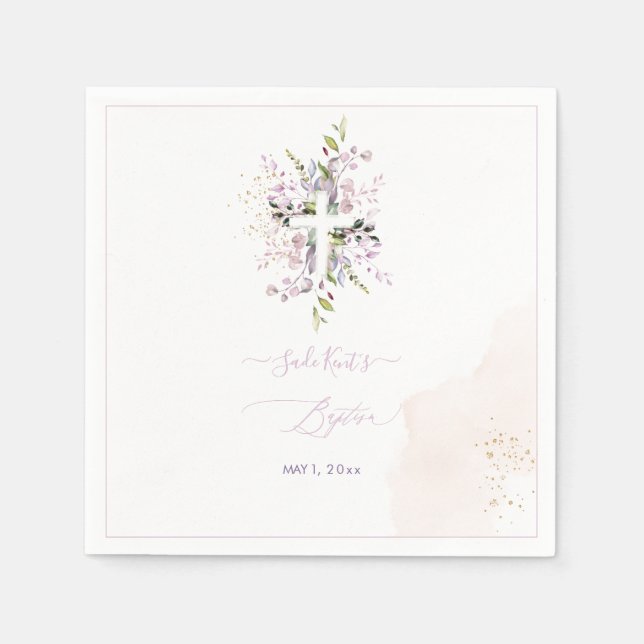 PixDezines H2 Pink Eucalyptus Baptism Napkins (Front)