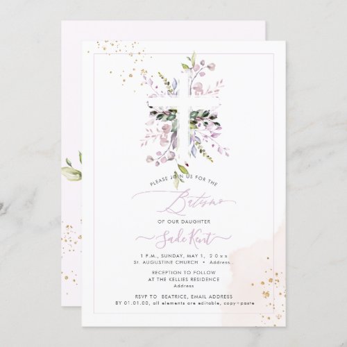 PixDezines H2 Pink Eucalyptus Batismo Invitation