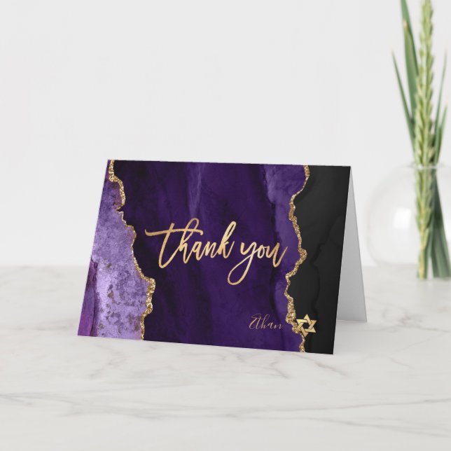 PixDezines H2 Purple Agate Mitzvah ✡ Thank You Card (Front)