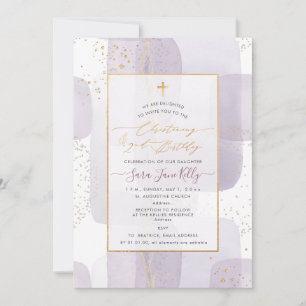PixDezines H2 Purple Christening+2nd Birthday Invitation