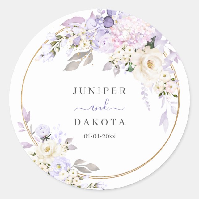 PixDezines H2 Purple Hydrangeas Roses Classic Round Sticker (Front)