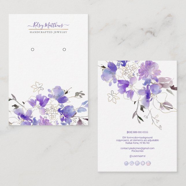 PixDezines H2 Purple Sweetpeas Earrings Business Card (Front/Back)