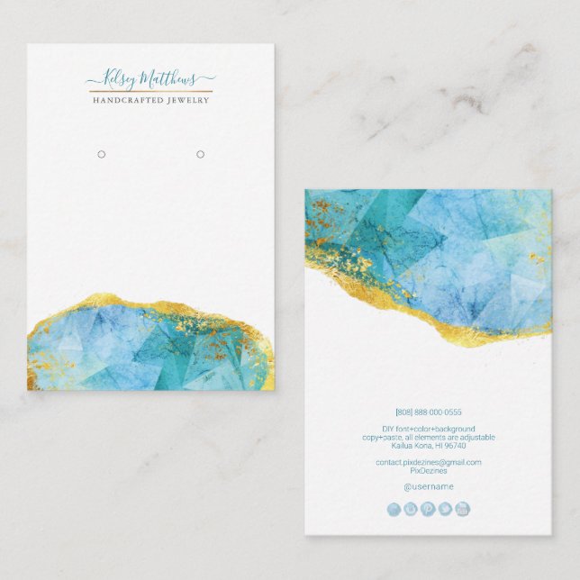 PixDezines H2 Quartz Crystal Aqua Blue Earrings Business Card (Front/Back)
