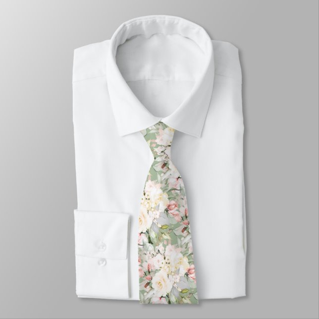 PixDezines H2 Roses Blush Cream DIY Background Neck Tie (Tied)