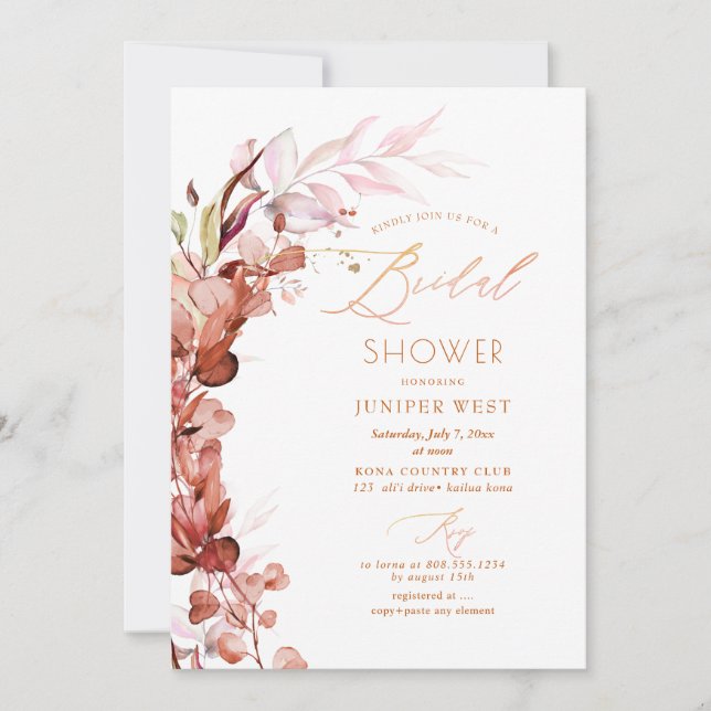 PixDezines H2 Rust Fall Eucalyptus Bridal Shower Invitation (Front)