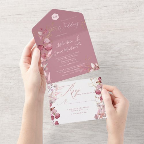 PixDezines H2 Rustic Dusty Rose Eucalyptus Gold All In One Invitation