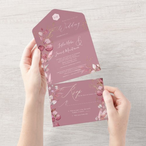 PixDezines H2 Rustic Dusty Rose Eucalyptus Gold All In One Invitation