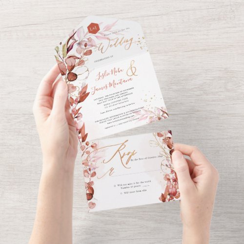 PixDezines H2 Rustic Fall Eucalyptus Gold Dust All All In One Invitation