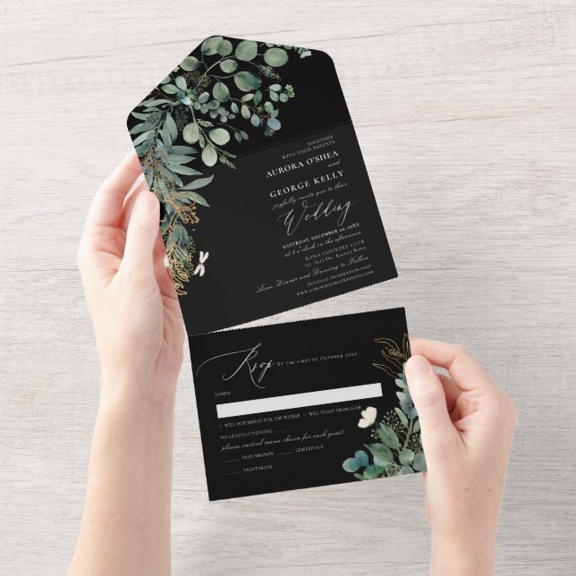 PixDezines H2 Rustic Green Gold Gum Eucalyptus All In One Invitation (Tearaway)