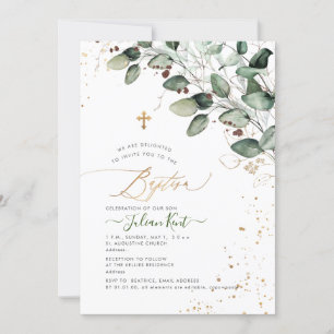PixDezines H2 Rustic Gum Eucalyptus Baptism Invitation