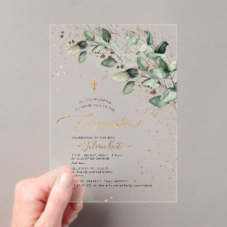 PixDezines H2 Rustic Gum Eucalyptus Confirmation Acrylic Invitations