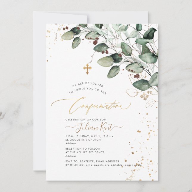 PixDezines H2 Rustic Gum Eucalyptus Confirmation Invitation (Front)