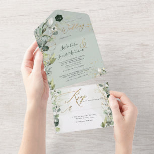 PixDezines H2 Rustic Gum Eucalyptus Green Gold  Al All In One Invitation