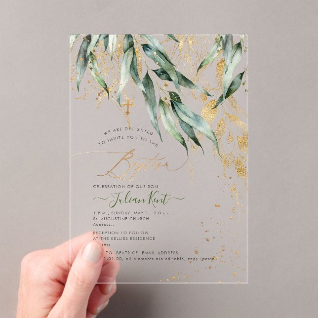 PixDezines H2 Rustic Willow Gum Eucalyptus Baptism Acrylic Invitations (Insitu (Handheld))