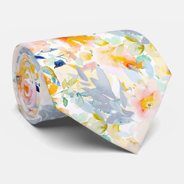 PixDezines H2 Spring Flowers Blush Dusty Blue  Neck Tie (Rolled)