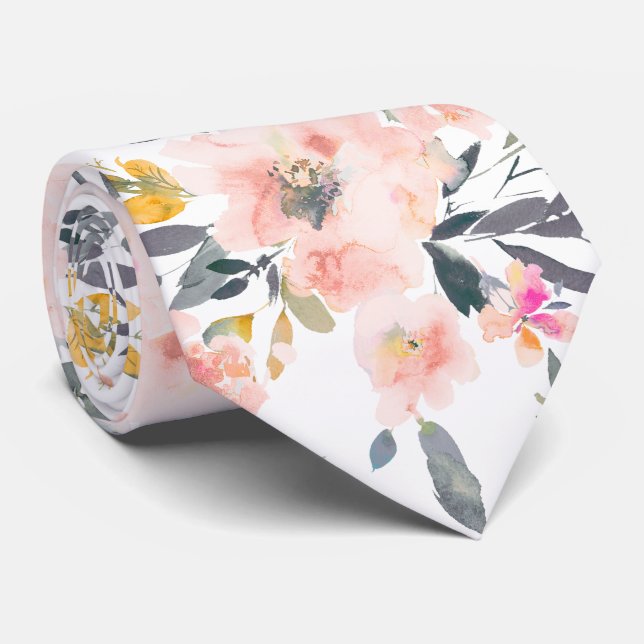 PixDezines H2 Spring Flowers Blush Grey Neck Tie (Rolled)