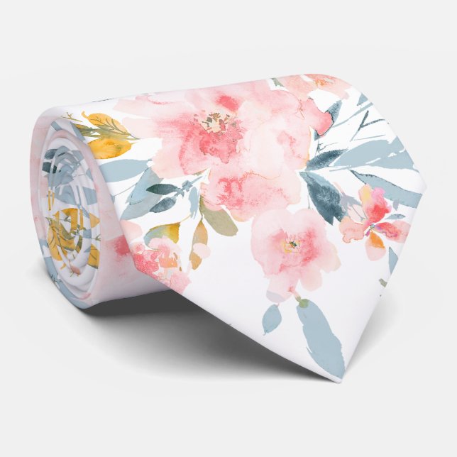 PixDezines H2 Spring Flowers Blush n Blue Neck Tie (Rolled)