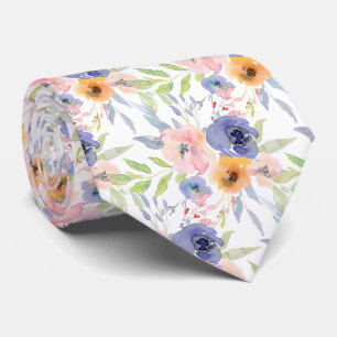 PixDezines H2 Spring Flowers Blush Orange Violet Neck Tie