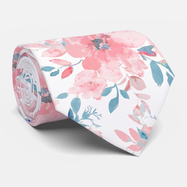 PixDezines H2 Spring Flowers Pink Blue Neck Tie (Rolled)